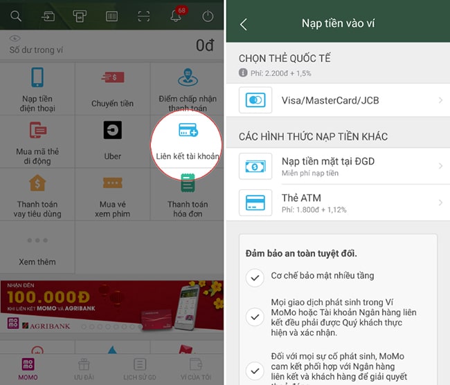 Li&ecirc;n kết c&aacute;c ng&acirc;n h&agrave;ng với v&iacute; Momo